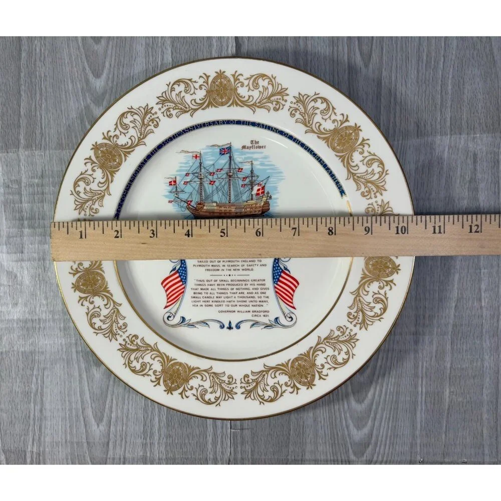 Aynsley The Mayflower Pilgrim Fathers 350th Anniversary Commemorative Plate